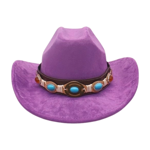 Cappello Da Cowboy Occidentale Tesa Larga Feltro Scamosciato Perlina Turchese Fascia Decorativa Etnica Vintage Bohemian Jazz