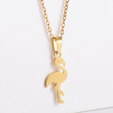 Elegante Flamingo Anhänger Halskette Und Ohrstecker 18K Vergoldet 316 Edelstahl Hohl Tier Schmuck Für Damen