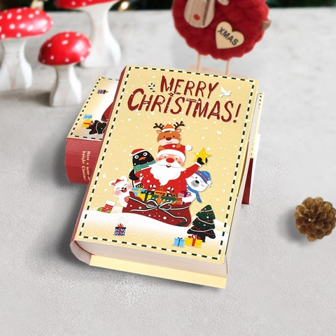 Weihnachts Geschenkbox Buchform Süßigkeitenbox Weihnachtsmann Rentier Muster Karton Geschenkverpackung Für Feiertage Party