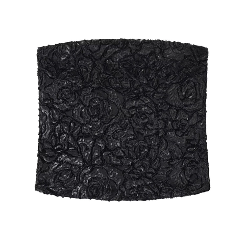 Top A Tubo In Pizzo Con Paillettes Nero Senza Spalline Rose Floral Mesh Cropped Bandeau Vestibilità Donna
