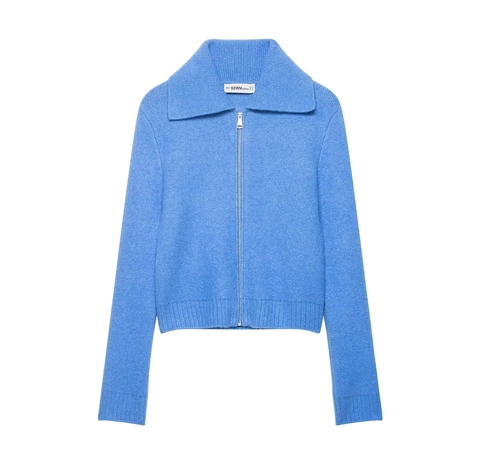Women Knitted Zip Up Sweater Lapel Collar Long Sleeve Solid Color Soft Casual Autumn Winter Top
