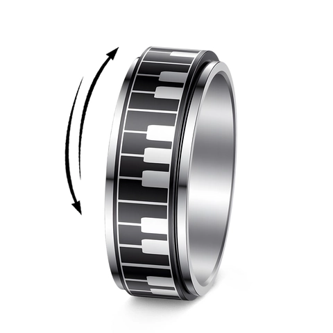Anello Spinner In Acciaio Inossidabile 304 Motivo Tastiera Di Pianoforte Ruotabile Antistress Gioielli Musicali Per Uomo E Donna
