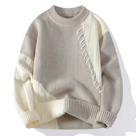 Herren Strickpullover Color Block Rundhalsausschnitt Langarm Locker Lässig Winter Strickware Kontrastnähte