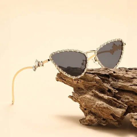 Occhiali Da Sole Cat Eye Strass Montatura In Metallo Stella Farfalla Arredo Moda Di Lusso UV400 Per Donna