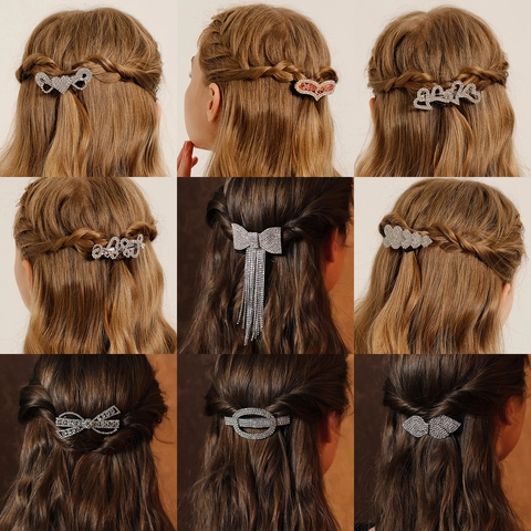 Elegant Rhinestone Hair Clips Bowknot Heart Shape Sparkling Imitation Artificial Pearl Barrettes Party Hairpins For Women