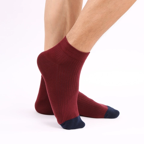 Men Ankle Socks Ribbed Cotton Blend Breathable Sweat Absorbent Low Cut Casual Sport Socks Contrast Color Toe