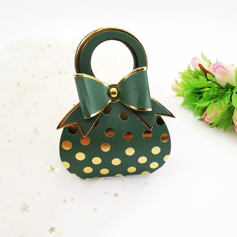 Creative Handbag Shaped Candy Boxes Paper Bronzing Polka Dots Bow Gift Box Wedding Party Favor Celebration European Style