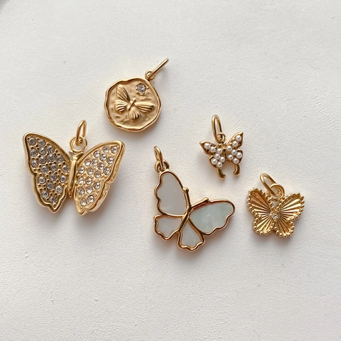 Pendentifs Papillon Libellule Abeille en Acier Inoxydable Plaqué Or Strass Perle Artificielle Charms Pour Fabrication de Bijoux DIY