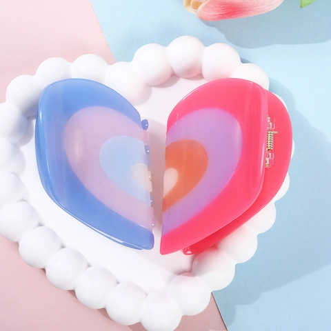 French Niche Design Heart Shaped Acetate Hair Claw Clip Gradient Color Sweet Cute Hairpin Headwear For Women Girls