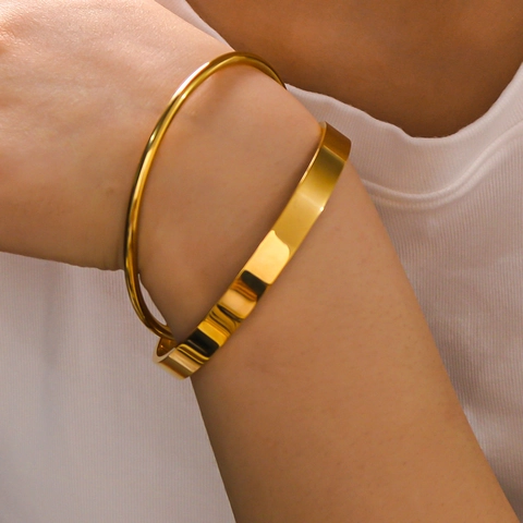 Minimalistische In elkaar Grijpende Dubbele Ring Brede Bangle Roestvrij Staal 18K Verguld Geometrische Sieraden
