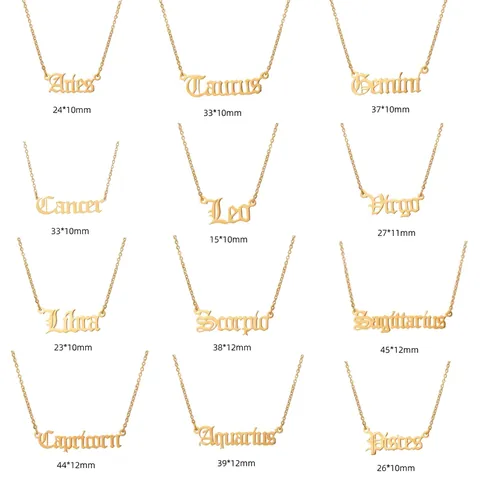 Collana Con Pendente Zodiaco Acciaio Inossidabile Placcato Oro 18K Carattere Inglese Antico Gotico Costellazione Gioielli Donna