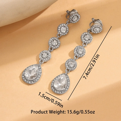 Lange Clip On Ohrringe Legierung Strass Wassertropfen Kristall Elegante Braut Hochzeit Party Frauen Schmuck