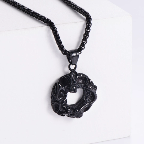 Ciondolo Drago Cinese 304 Acciaio Inossidabile Retro Vintage Cerchio Rotondo Gioielli Animale Accessorio Per Uomini Donne Regalo