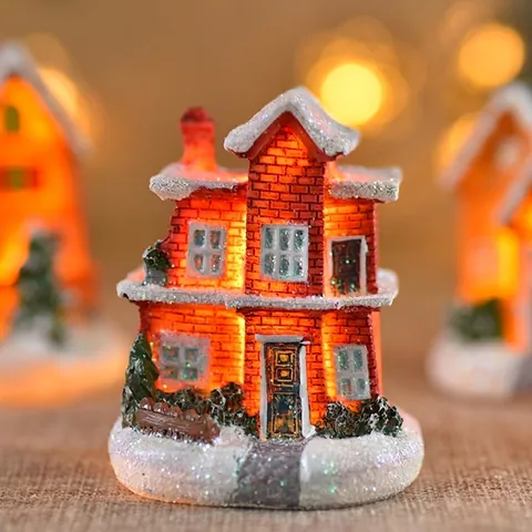 Weihnachts Miniaturhaus Harz Leuchtendes Schneedorf Gebäude LED Glühende Tischdekoration Für Feiertags Heimdekor