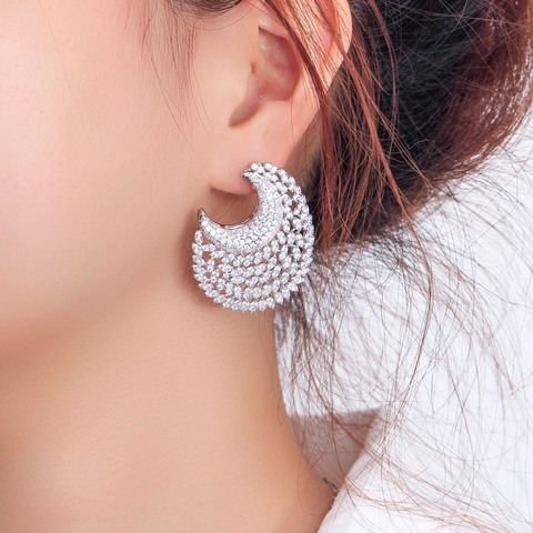 Orecchini A Mezzaluna In Rame Con Micro Pavé Di Zirconi Gioielli Eleganti Di Lusso Per Banchetti Da Donna