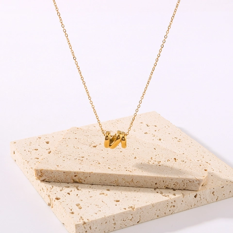 Pendant Necklace 18K Gold Plated Stainless Steel Hollow Letter N Geometric Interlocking Rings Minimalist Jewelry For Women