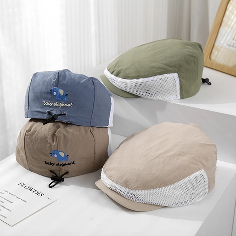 Cappello Da Sole In Rete Per Bambini Traspirante Asciugatura Rapida Regolabile Ricamo Elefante Berretto Esterno