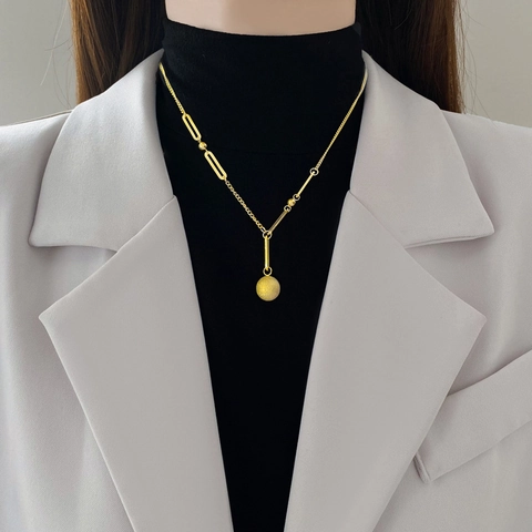 Collar Con Colgante De Acero Inoxidable De Titanio Minimalista Bola Esmerilada Cadena De Eslabones Geométricos Asimétricos Para Mujer