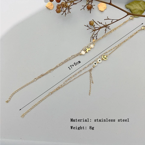 Bracciale Con Ciondoli A Doppio Strato Acciaio Inossidabile Placcato Oro 18K Farfalla Perla Artificial Stella Luna Malocchio Donne