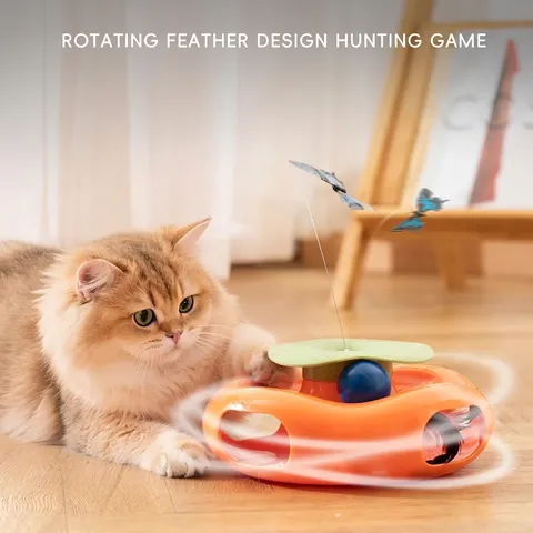 Automatic Electric Cat Toy Rotating Butterfly With Track Ball PP Plastic Persimmon Shaped Interactive Hunting Game Indoor