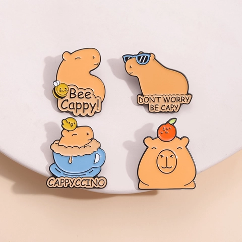 Broche De Pin De Esmalte De Carpincho Dibujos Animados Aleación Animal Lindo Abeja Café Accesorio De Novedad Para Ropa