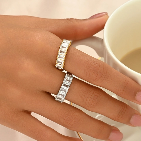 Anillo de Acero Inoxidable Irregular Minimalista para Mujer Chapado en Oro Plata Brillante con Strass Joyería de Moda Regalo