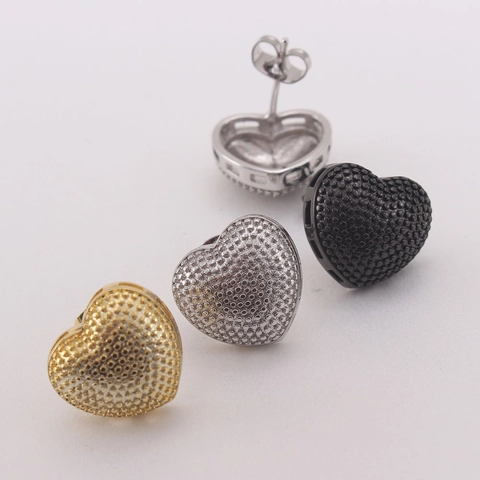 Pendientes De Botón Corazón Con Circón Textura Granulada Cobre Chapado Y Poste De Plata De Ley 925 Joyería Moda