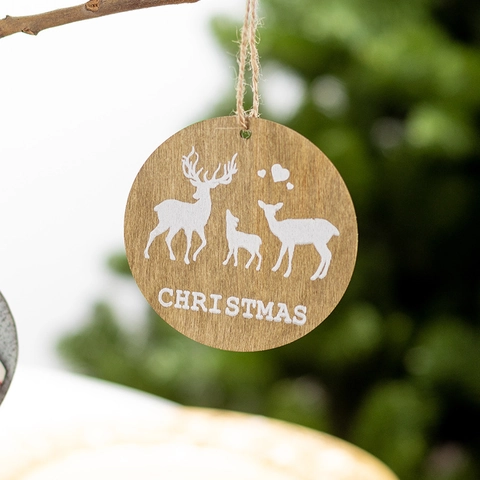 Christmas Hanging Ornaments Painted Wood Santa Snowman Reindeer Holiday Tree Decor Plaid Ribbon Twine Rustic Vintage