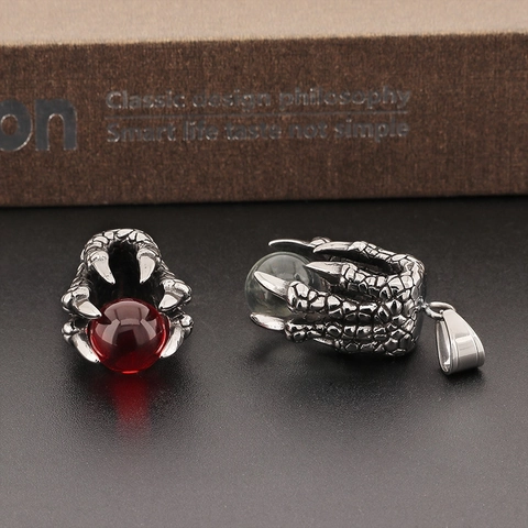 Collana Con Pendente Artiglio Di Drago Acciaio Inossidabile Vintage Nero Gotico Punk Gioielli Da Uomo Perla Rossa