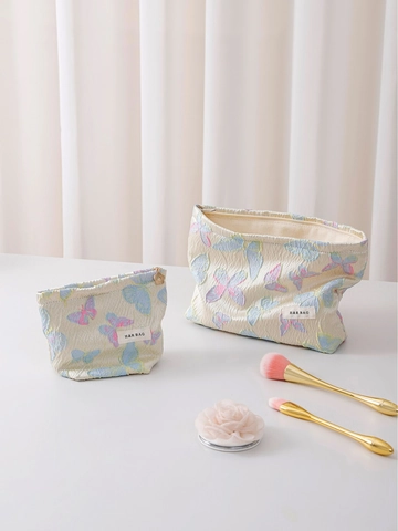Bolsa De Cosméticos Jacquard De Mariposa Neceser De Maquillaje Portátil Patrón Floral Para Mujeres