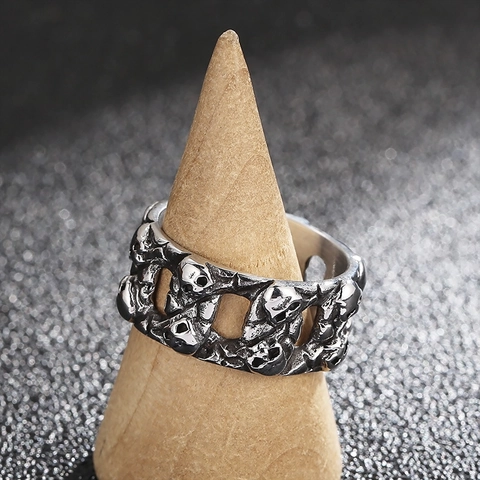 Men Skull Ring Vintage Punk Gothic Titanium Steel Hollow Band Jewelry Retro Skeleton Head For Men