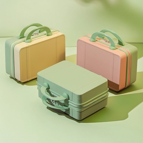 Mini Suitcase Makeup Box ABS PC Hard Shell Portable Travel Cosmetic Storage Bag Lightweight Waterproof Macaron Color Vintage