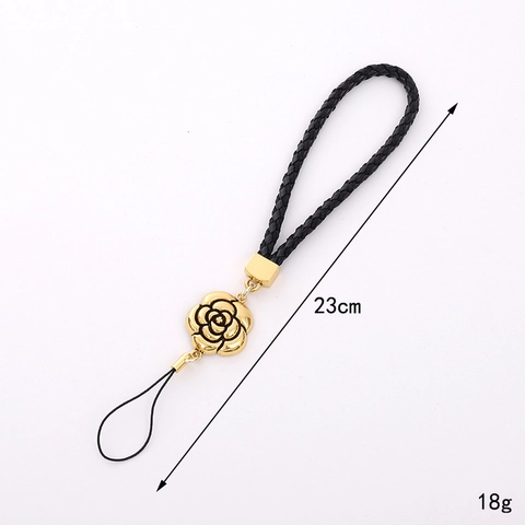 Cordon de Téléphone Tressé en Cuir Synthétique Élégant Avec Pendentif Fleur de Camélia Dragonne Anti-Perte Femme Accessoire