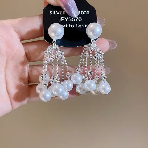 Elegantes Pendientes De Borla De Perlas Artificiales Con 925 Sterling Silver Earring Post Estilo Francés Vintage Joyería Para Mujer