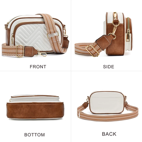 Women's Retro Quilted Crossbody Bag PU Leather Small Square Shoulder Bag Colorblock Woven Strap Fashion Commuter Handbag