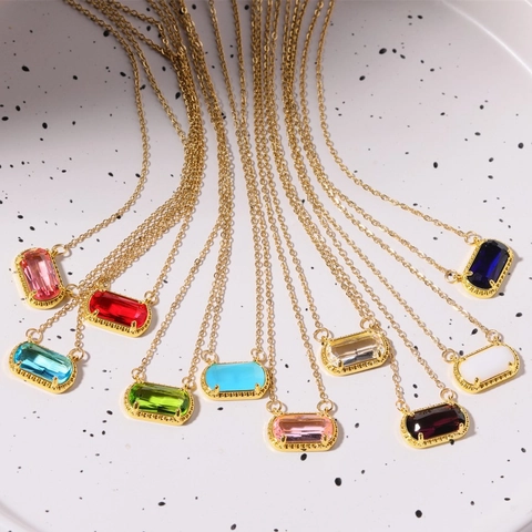 Collana Pietra Nativa Rame Pendente Geometrico Lusso Zircone Ovale Catena Gioielli Per Donne