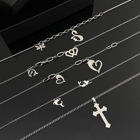 Stainless Steel Pendant Necklace For Women Silver Gold Heart Dolphin Swan Mermaid Cross Butterfly Owl Minimalist Fashion Jewelry