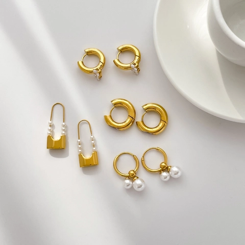 Orecchini In Acciaio Inossidabile Zircone Perla Artificial Cuore Spilla Da Balia Design Dolce Elegante Per Donne Placcato Oro