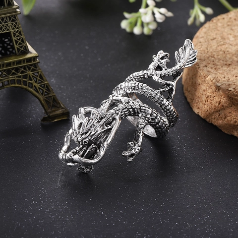 Draak Ring Heren Vintage Legering Zilverkleur Punk Gothic Hip Hop Verstelbare Open Vinger Sieraden Cadeau