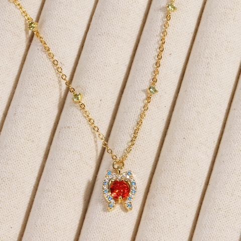 Luxe Rode Zirconia Heart Of The Ocean Hanger Halsketting Voor Dames Messing 18K Verguld O-Ketting Mode Elegante Sieraden