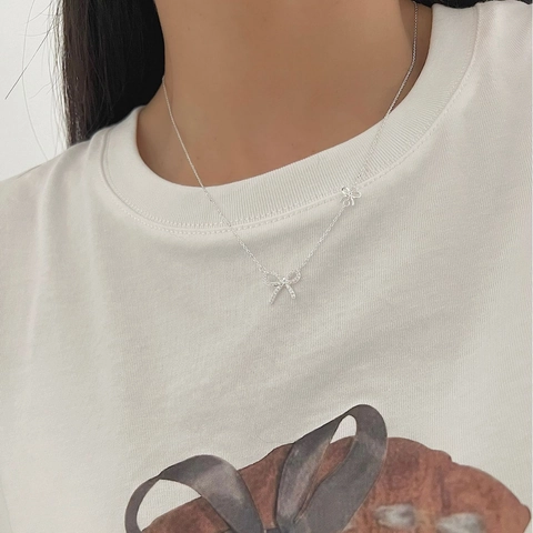 925 Sterling Silver Double Bow Pendant Necklace Delicate Rhinestone Inlaid Clavicle Chain For Women Elegant Light Luxury Jewelry