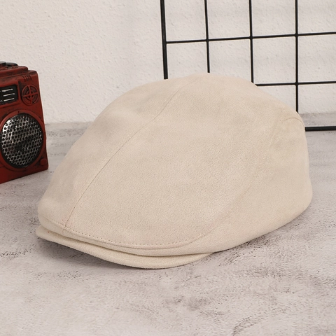 Vintage Suede Newsboy Cap British Style Retro Beret Flat Duckbill Hat For Men Women Windproof Warm Adjustable Solid Color