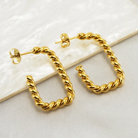 Boucles D'Oreilles Créoles U Torsadées Rétro Acier Inoxydable Plaqué Or 18K Bijoux Géométriques Vintage Femmes