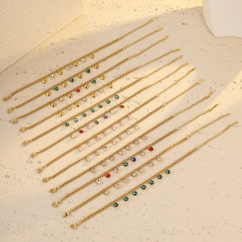 Pulsera Con Colgante de Corazón de Acero Inoxidable para Mujer Bañado en Oro Circonia Incrustada Cadena Geométrica Joyería