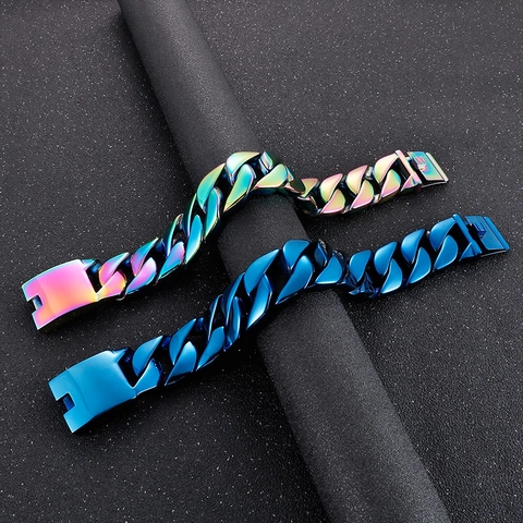 Pulsera De Cadena Cubana Pesada De Acero Inoxidable Pulido Joyería Hip Hop Gruesa Para Hombre Cadena De Eslabones