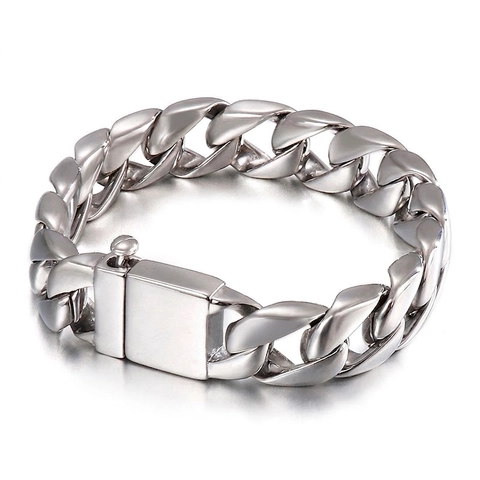 Pulsera De Cadena Cubana Para Hombre Pesada Ancha Acero Inoxidable 316L Pulido Brillante Joyería Hip Hop Punk Con Cierre Caja