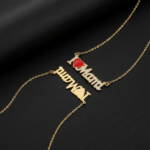 Kupfer Halskette 18K Vergoldet Rote Emaille Herz I Love Mama Anhänger Schlüsselbein Kette Muttertag Schmuck Damen