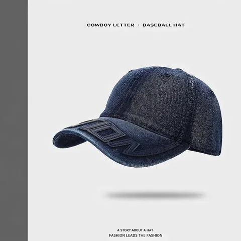 Casquette De Baseball En Denim Délavé Vintage Broderie De Lettres Chapeau Soleil Ajustable Pour Hommes Femmes