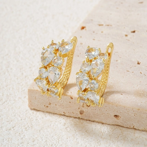 Orecchini a Cerchio Vintage in Rame con Strass a Goccia d'Acqua per Donna Orecchini di Lusso Leggeri con Pietre Gioielli