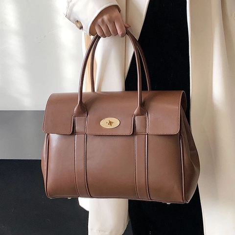 Sac À Main Fourre-tout Classique En Cuir PU Grande Capacité Porte-documents De Bureau Avec Serrure Dorée Pour Femme